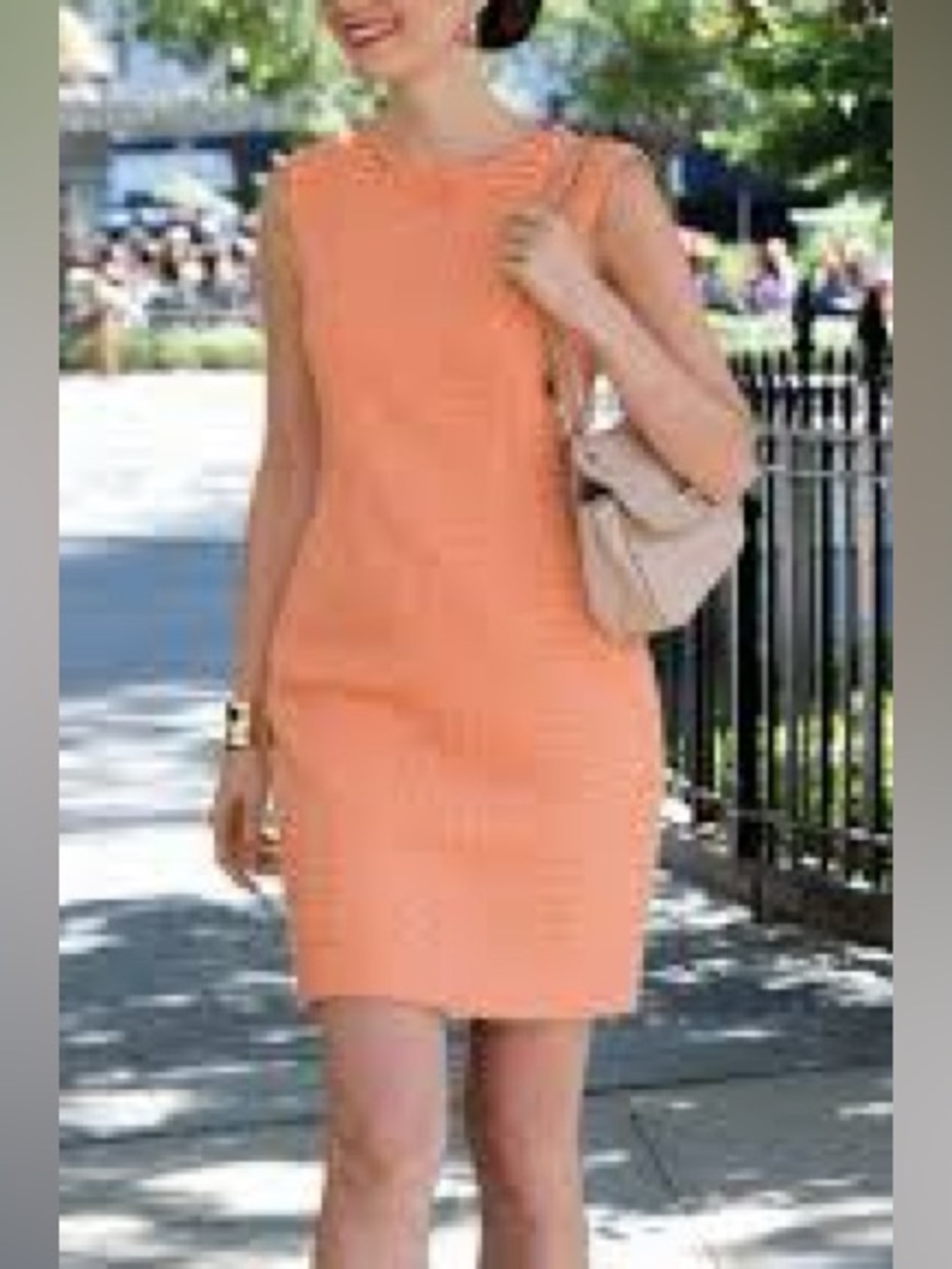 Retro Sleeveless Sequin Party Sheath Dress in Coral Pink/ Peach size Large